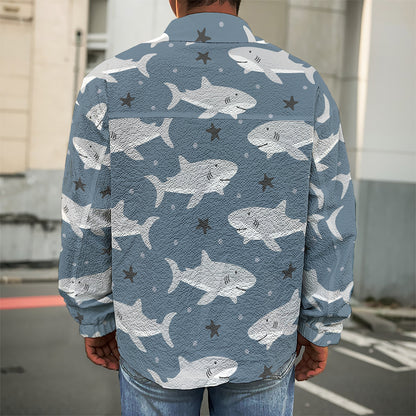 Cute White Shark Pattern Print Men's Shirt Jacket