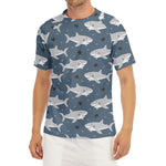 Cute White Shark Pattern Print Men's Short Sleeve Rash Guard