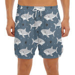 Cute White Shark Pattern Print Men's Split Running Shorts
