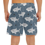 Cute White Shark Pattern Print Men's Split Running Shorts