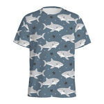 Cute White Shark Pattern Print Men's Sports T-Shirt