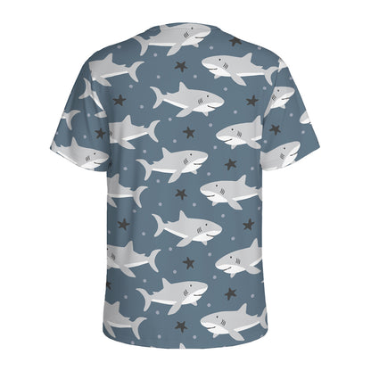 Cute White Shark Pattern Print Men's Sports T-Shirt