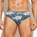 Cute White Shark Pattern Print Men's Swim Briefs