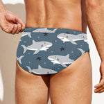 Cute White Shark Pattern Print Men's Swim Briefs