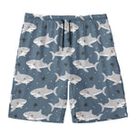 Cute White Shark Pattern Print Men's Swim Trunks
