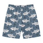 Cute White Shark Pattern Print Men's Swim Trunks