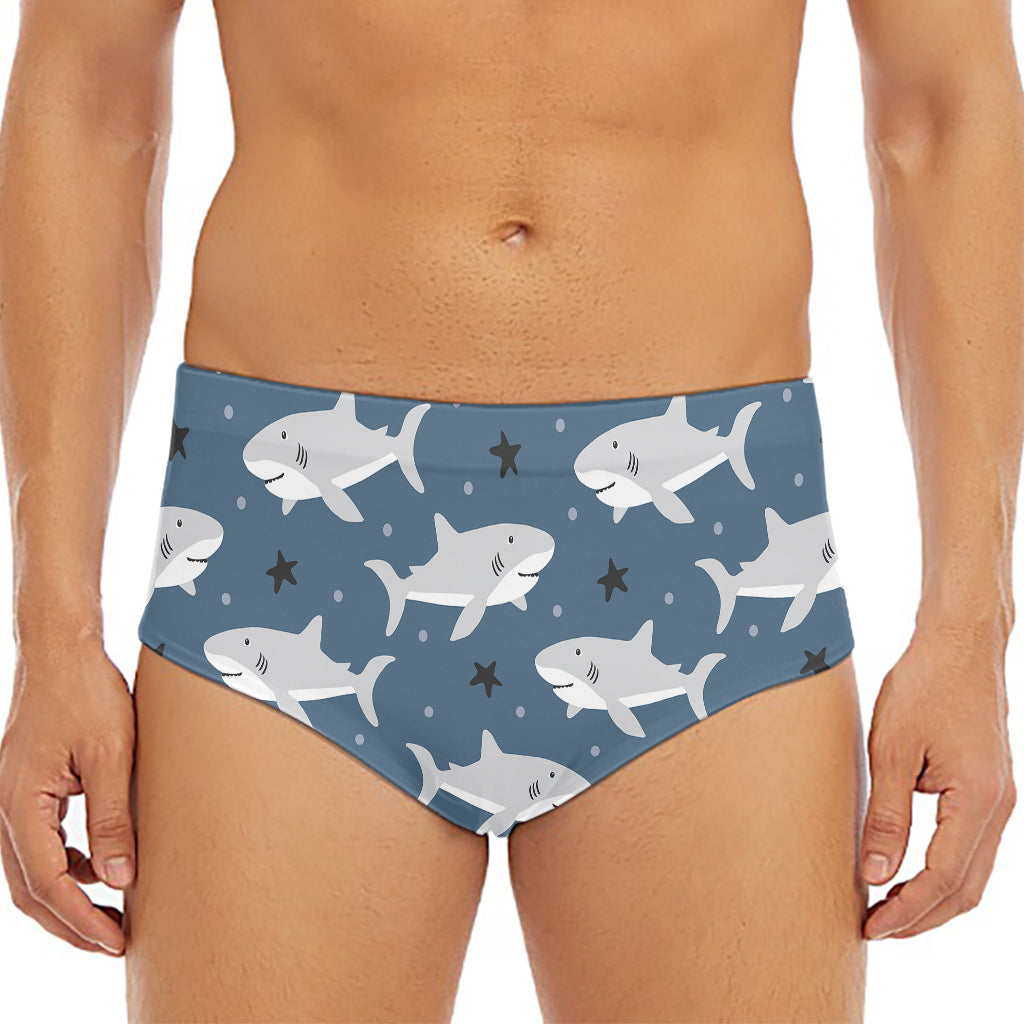 Cute White Shark Pattern Print Men's Triangle Swim Briefs