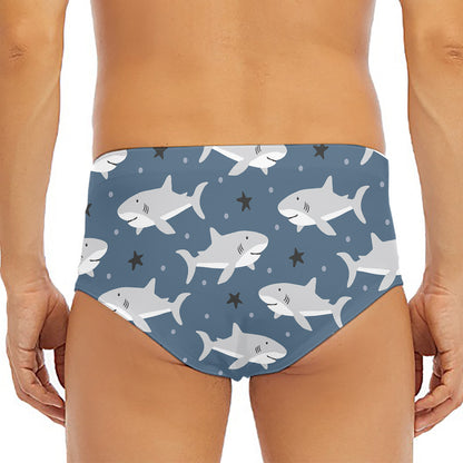 Cute White Shark Pattern Print Men's Triangle Swim Briefs