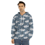 Cute White Shark Pattern Print Men's Velvet Pullover Hoodie