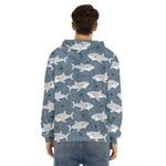 Cute White Shark Pattern Print Men's Velvet Pullover Hoodie