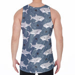 Cute White Shark Pattern Print Men's Velvet Tank Top