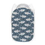 Cute White Shark Pattern Print Mesh Laundry Hamper