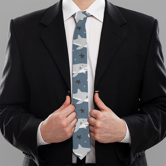 Cute White Shark Pattern Print Necktie