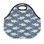 Cute White Shark Pattern Print Neoprene Lunch Bag