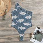 Cute White Shark Pattern Print One Shoulder Bodysuit