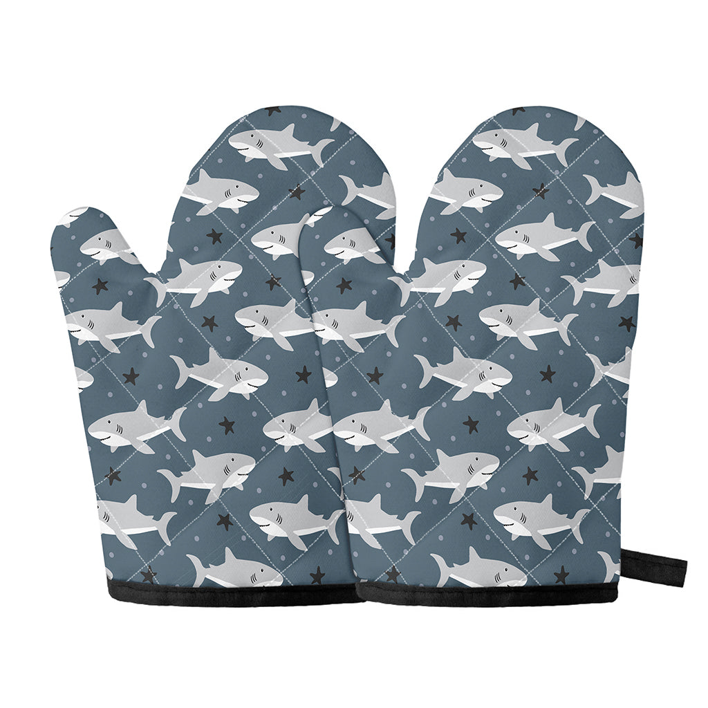 Cute White Shark Pattern Print Oven Mitts