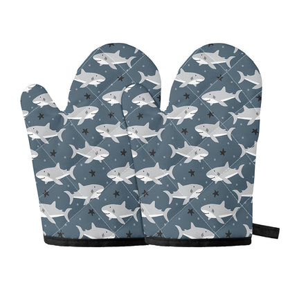 Cute White Shark Pattern Print Oven Mitts