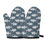 Cute White Shark Pattern Print Oven Mitts