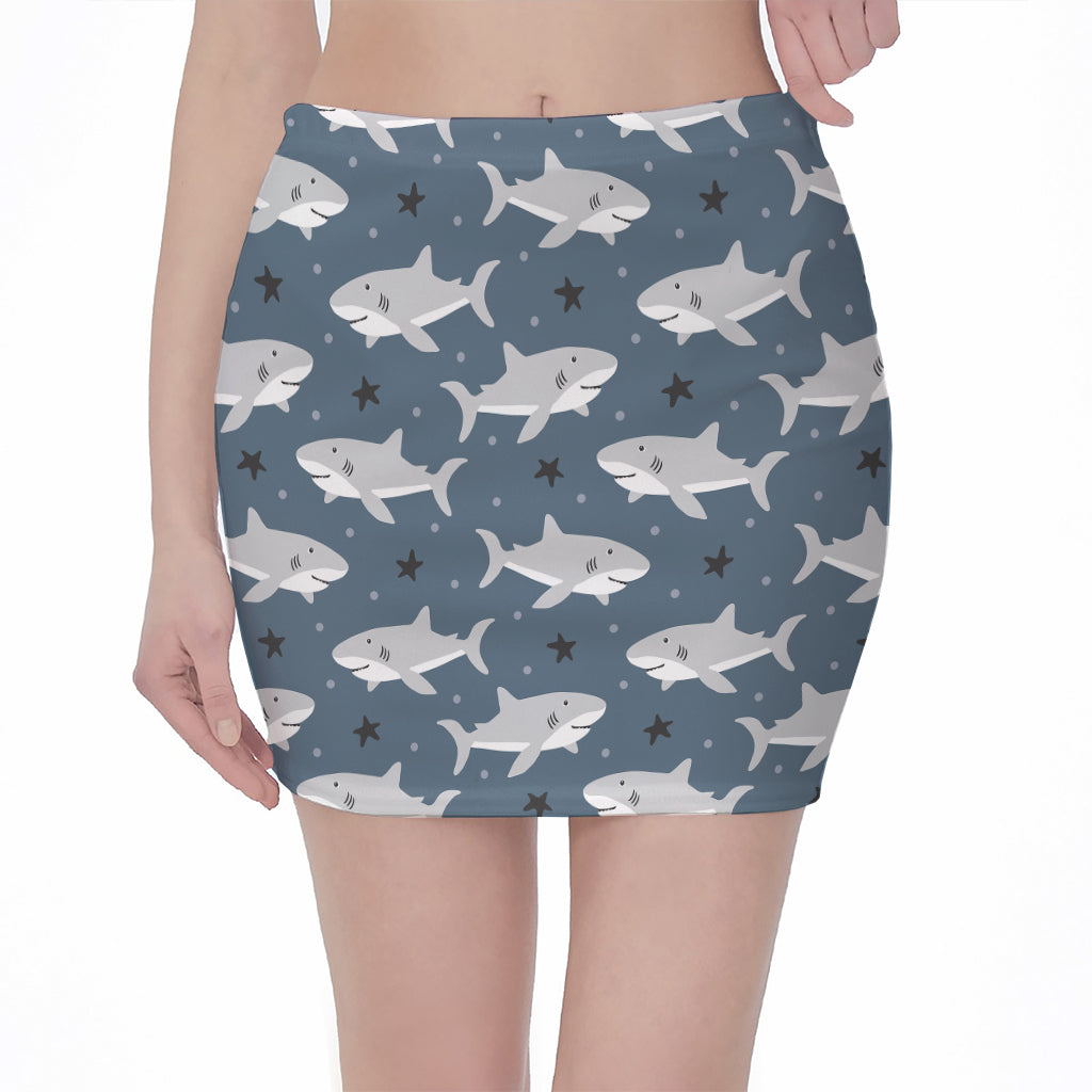 Cute White Shark Pattern Print Pencil Mini Skirt