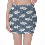 Cute White Shark Pattern Print Pencil Mini Skirt