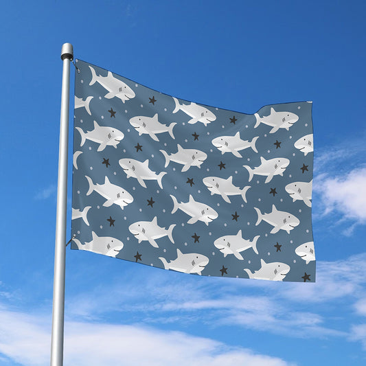 Cute White Shark Pattern Print Polyester Flag