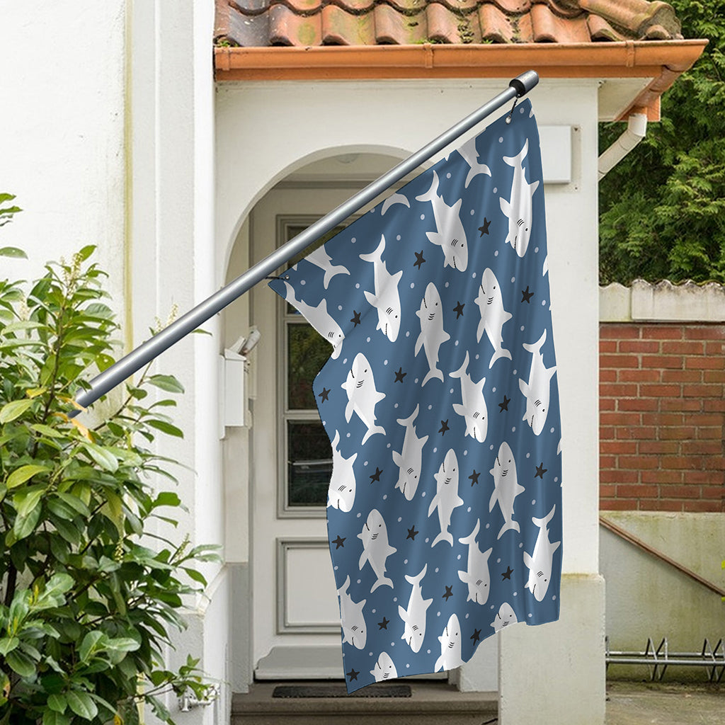 Cute White Shark Pattern Print Polyester Flag