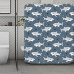 Cute White Shark Pattern Print Polyester Shower Curtain