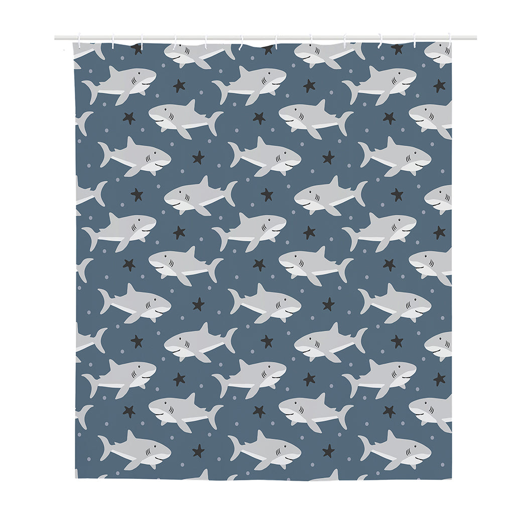 Cute White Shark Pattern Print Polyester Shower Curtain