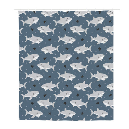 Cute White Shark Pattern Print Polyester Shower Curtain