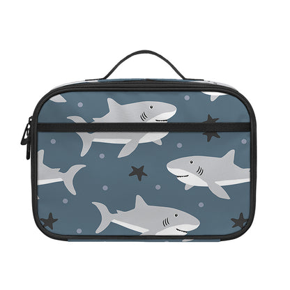 Cute White Shark Pattern Print Portable Lunch Bag