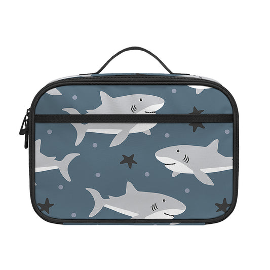 Cute White Shark Pattern Print Portable Lunch Bag