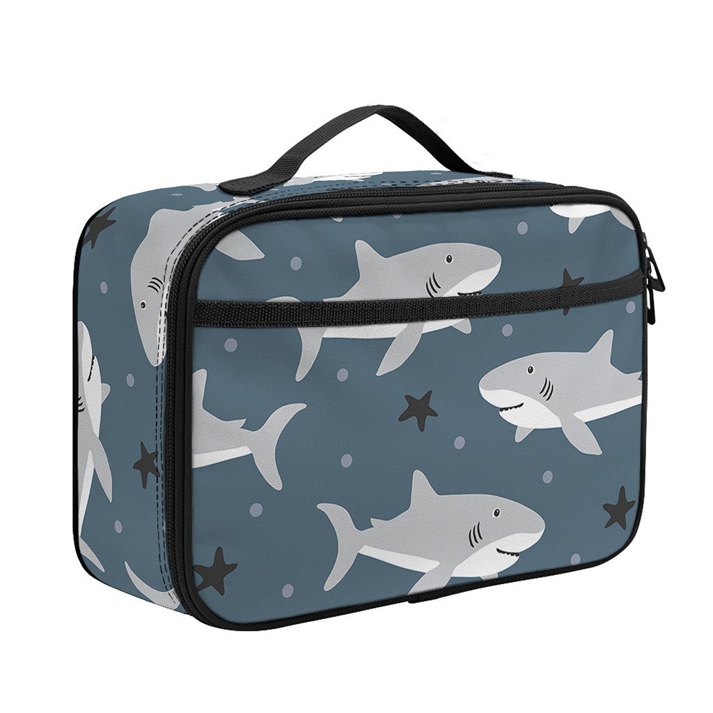 Cute White Shark Pattern Print Portable Lunch Bag