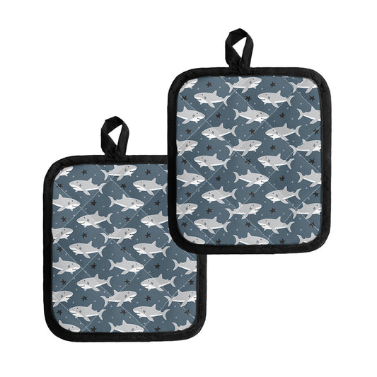 Cute White Shark Pattern Print Pot Holders