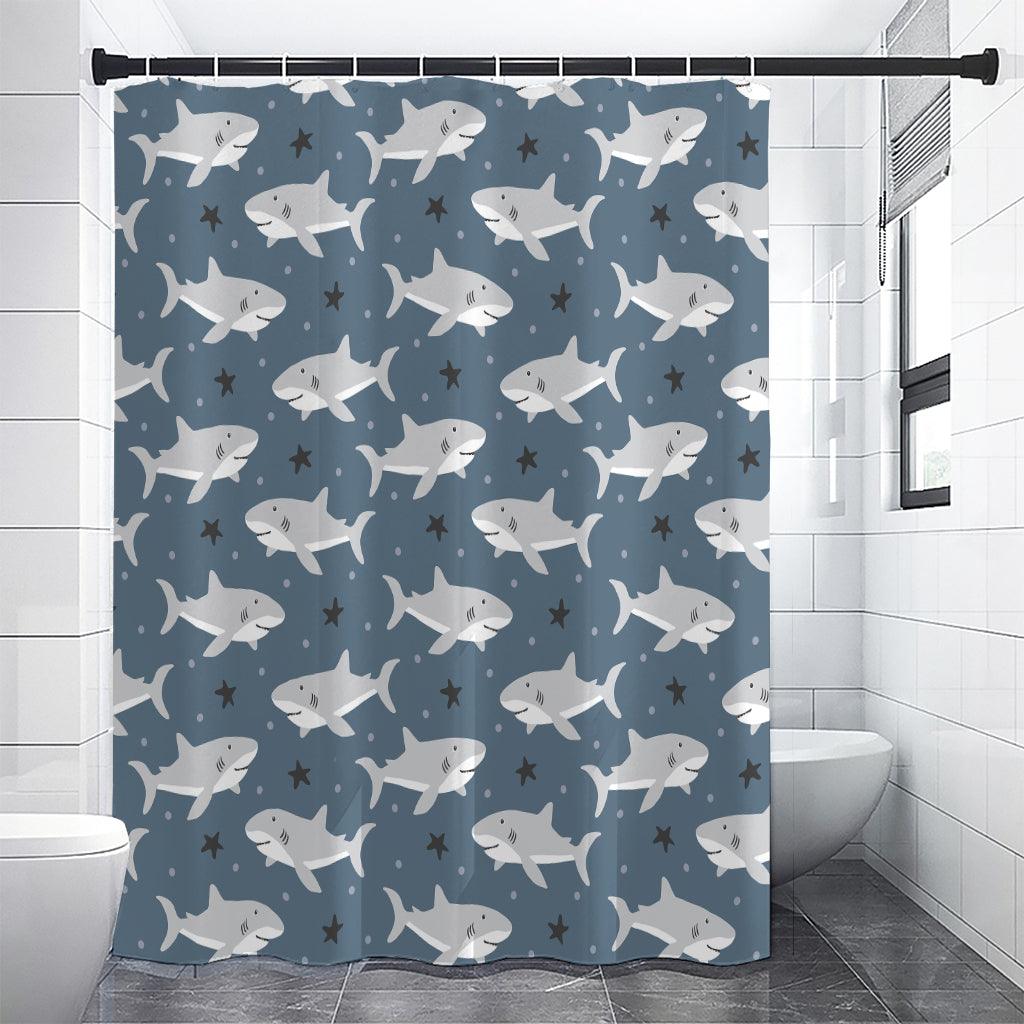 Cute White Shark Pattern Print Premium Shower Curtain