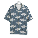Cute White Shark Pattern Print Rayon Hawaiian Shirt