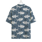 Cute White Shark Pattern Print Rayon Hawaiian Shirt