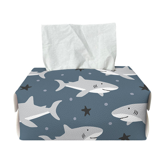 Cute White Shark Pattern Print Rectangle Tissue Box Cover