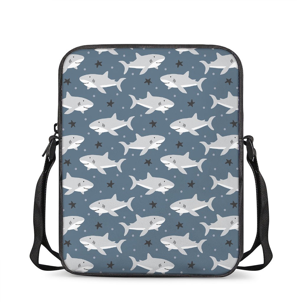 Cute White Shark Pattern Print Rectangular Crossbody Bag