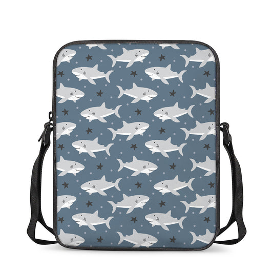 Cute White Shark Pattern Print Rectangular Crossbody Bag