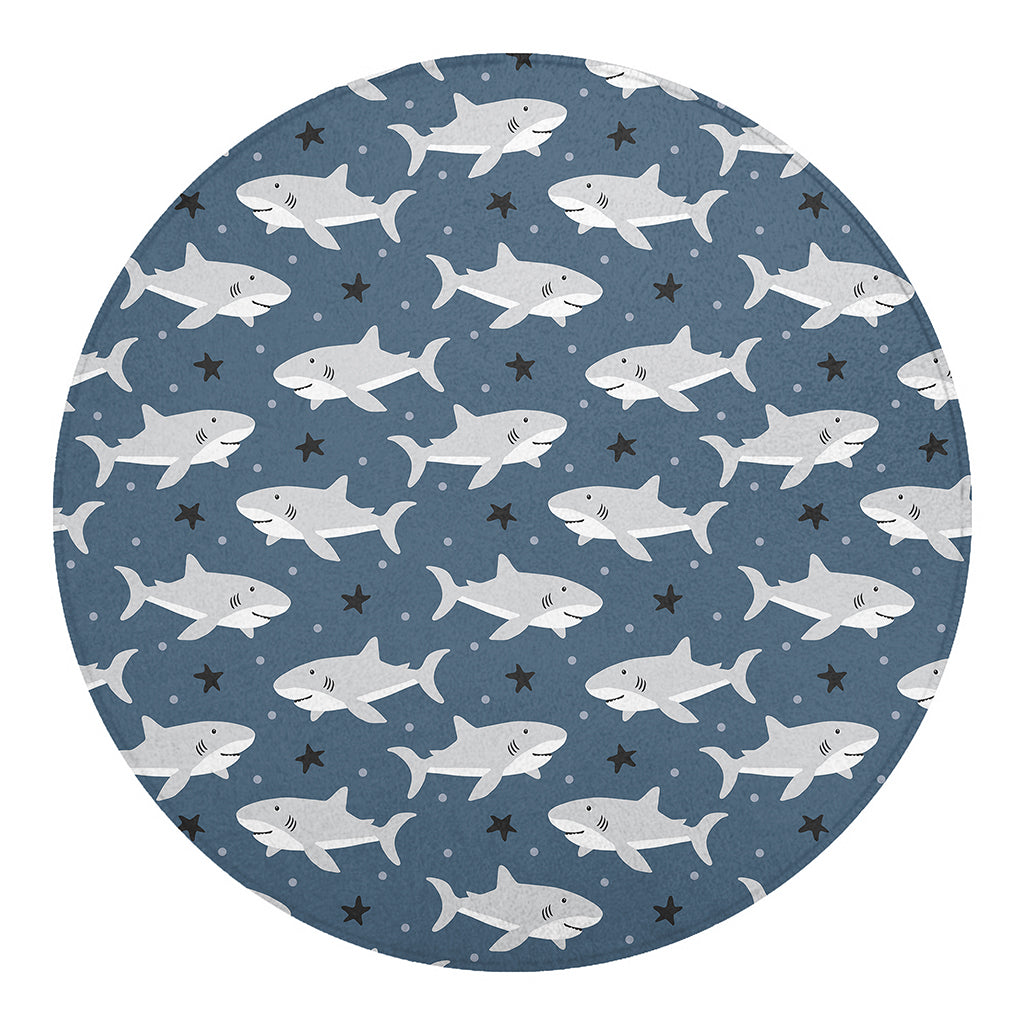 Cute White Shark Pattern Print Round Blanket