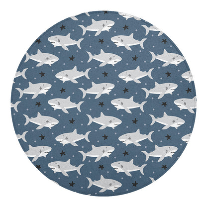 Cute White Shark Pattern Print Round Blanket