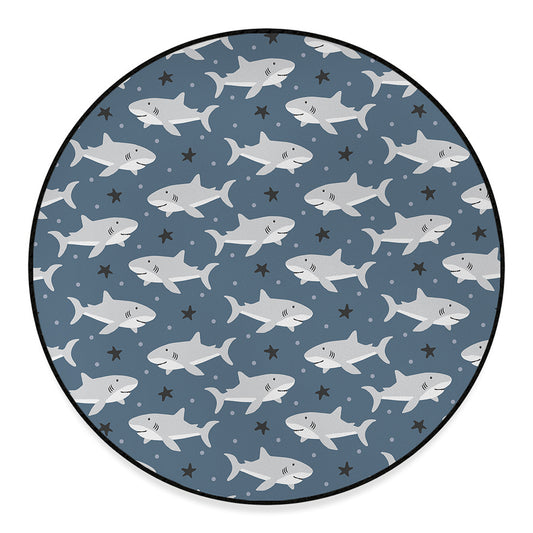 Cute White Shark Pattern Print Round Floor Mat