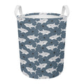 Cute White Shark Pattern Print Round Laundry Basket