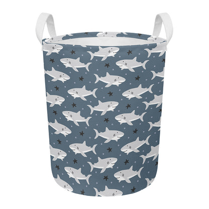 Cute White Shark Pattern Print Round Laundry Basket