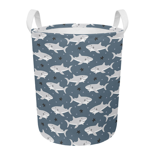 Cute White Shark Pattern Print Round Laundry Basket
