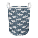Cute White Shark Pattern Print Round Laundry Basket