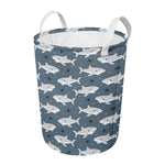 Cute White Shark Pattern Print Round Laundry Basket