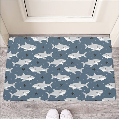Cute White Shark Pattern Print Rubber Doormat