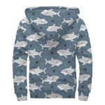 Cute White Shark Pattern Print Sherpa Lined Zip Up Hoodie