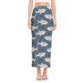 Cute White Shark Pattern Print Side Slit Maxi Skirt